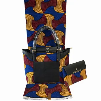 

2019 African Handmade Wax Bag With 6 Yards Fabric Set Fashion Woman Handbag And Cotton Wax Fabric To Match Set For Clothes