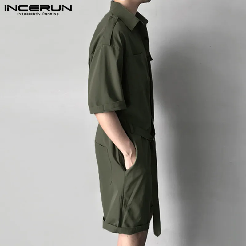 INCERUN, модный мужской комбинезон с поясом, короткий рукав, уличная одежда, повседневный комбинезон, штаны, мужские карго комбинезоны Harajuku 5XL