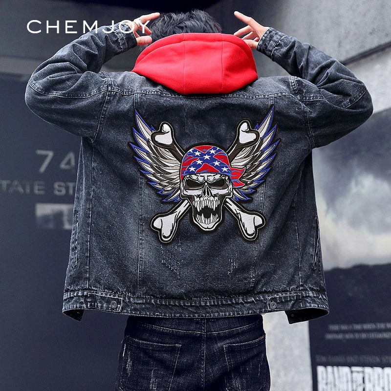 

Iron on Embroidery Skull with Wings Patch for Clothing Biker Clothes Stickers Large Badges Decorative Jacket Backpacks Applique