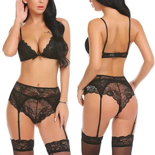 

Fashion Lady Sexy Lingerie Babydoll Underwear Sleepwear G-string+Lace Push Up Bra Set Women Night Suit Clothes