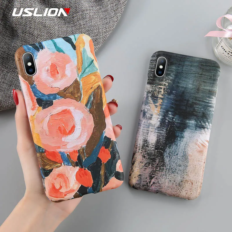 

USLION For iPhone X XS XR Xs Max Oil Painting Graffiti Cases Cover For iPhone 6 6s 7 8 Plus Soft IMD Colorful Phone Cases