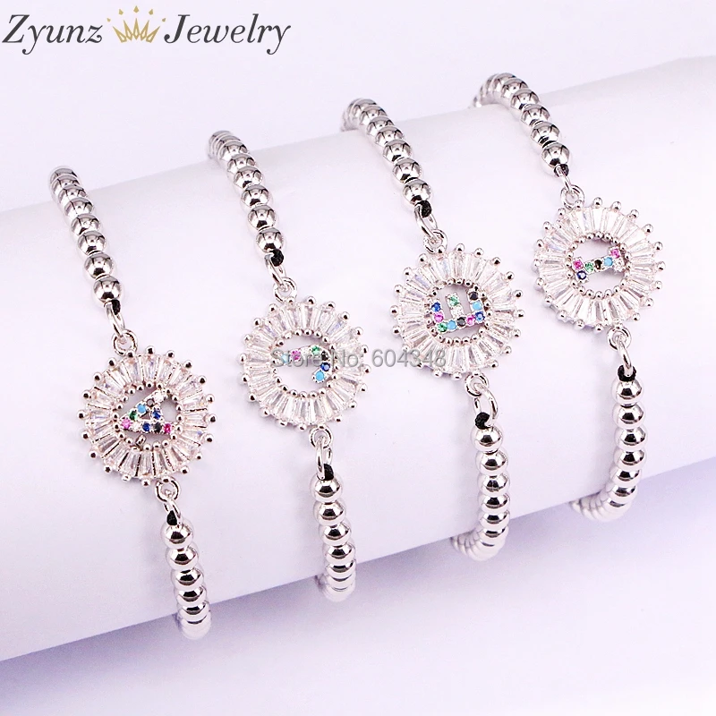 

10PCS ZYZ338-0712 Initials Letter Macrame Bracelet Colorful CZ 26 Alphabet Letter Braided Bracelet Women Men Jewelry