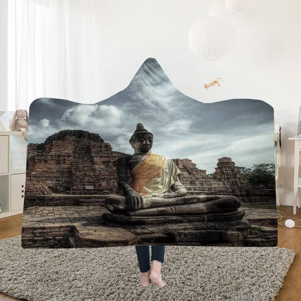 

Hooded Blankets Magic Hat Blanket Thick Double-layer Plush 3d Digital Printing Buddhist Buddha Series