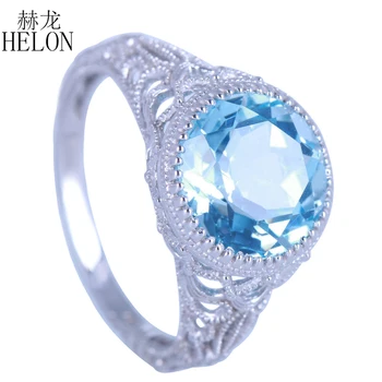 

HELON 925 Sterling Silver Round 4.84ct 100% Genuine Natural Blue Topaz Diamond Engagement Ring Women Vintage Trendy Fine Jewelry