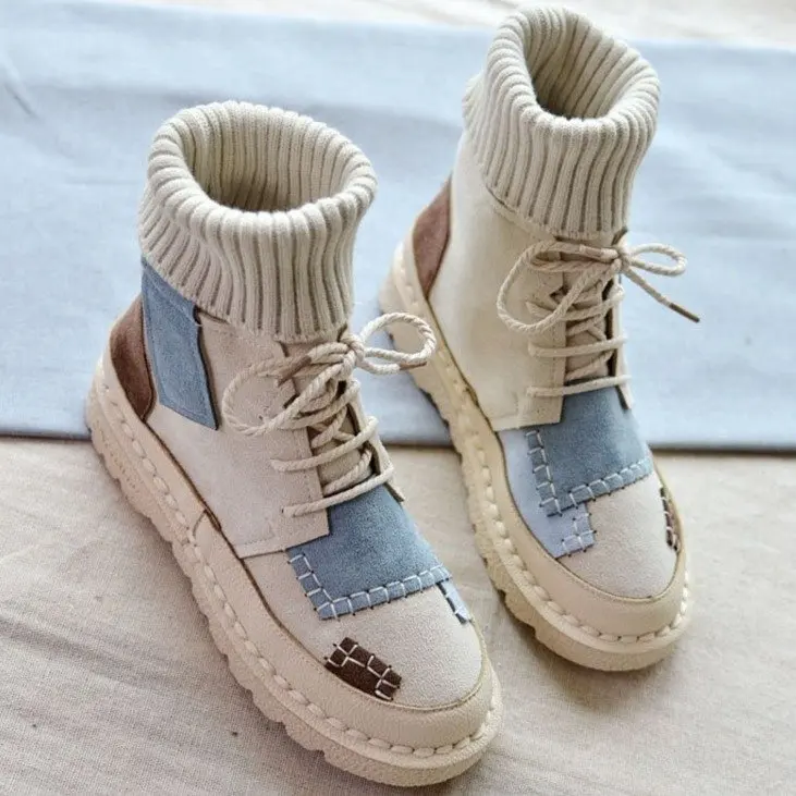 

Autumn and winter explosions suede canvas color matching wild high-top Wool mouthboots women shoes