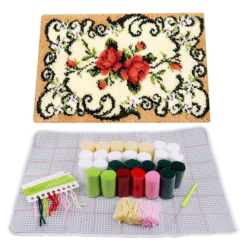 

DIY Cushion Carpet Flower Latch Hook Rug Kit Needlework Crocheting Embroidery Crocheting Rug Yarn Cushion Mat Home Decor