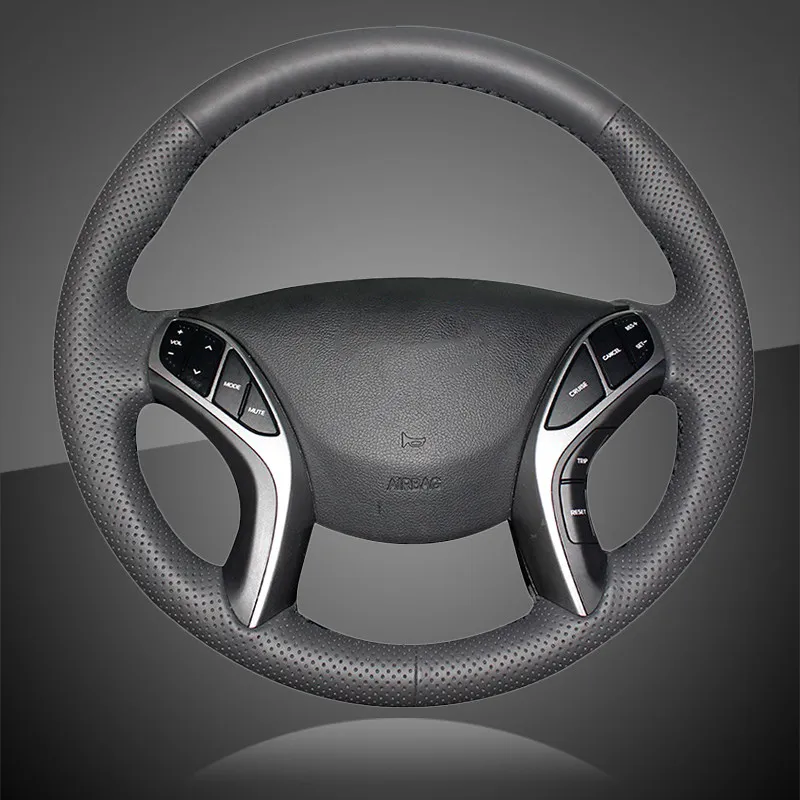 MEWANT Hand Sewing Black Artificial Leather Steering Wheel Cover Wrap for Elantra 3 Elantra Sport 2011 2012 2013 2014 2015 2016 Elantra GT 2013 2014 2015 2016 2017 Elantra Coupe 2013 2014 Avante 2011 i30 2012 2013 2014 2015 2016 2017