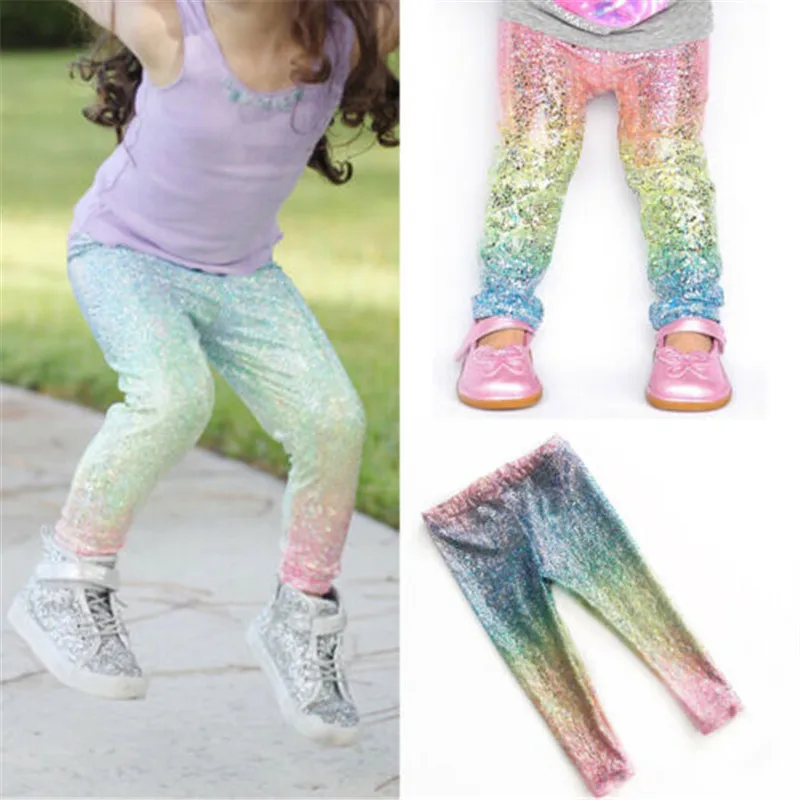 От 2 до 6 лет, цветные штаны для девочек Милая одежда для маленьких девочек лосины с блестками, длинные штаны для девочек повседневные штаны