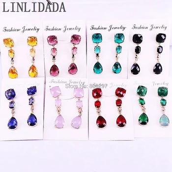 

5Pcs New Design Fashion faceted stone dangle earrings multi color gems jewelry for women