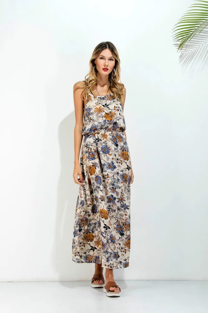 UGUEST пикантные Цветочные Летнее Длинное платье для женщин разделение Boho хлопок
