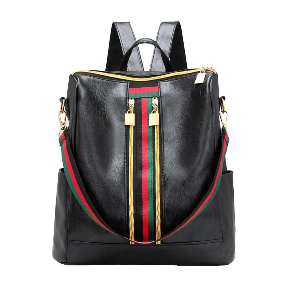 

Women fashion Stree Solid Waterproof Zipper Shoulder Bag Backpack Women Girls Casual Travel PU Leather Leisure Backpack