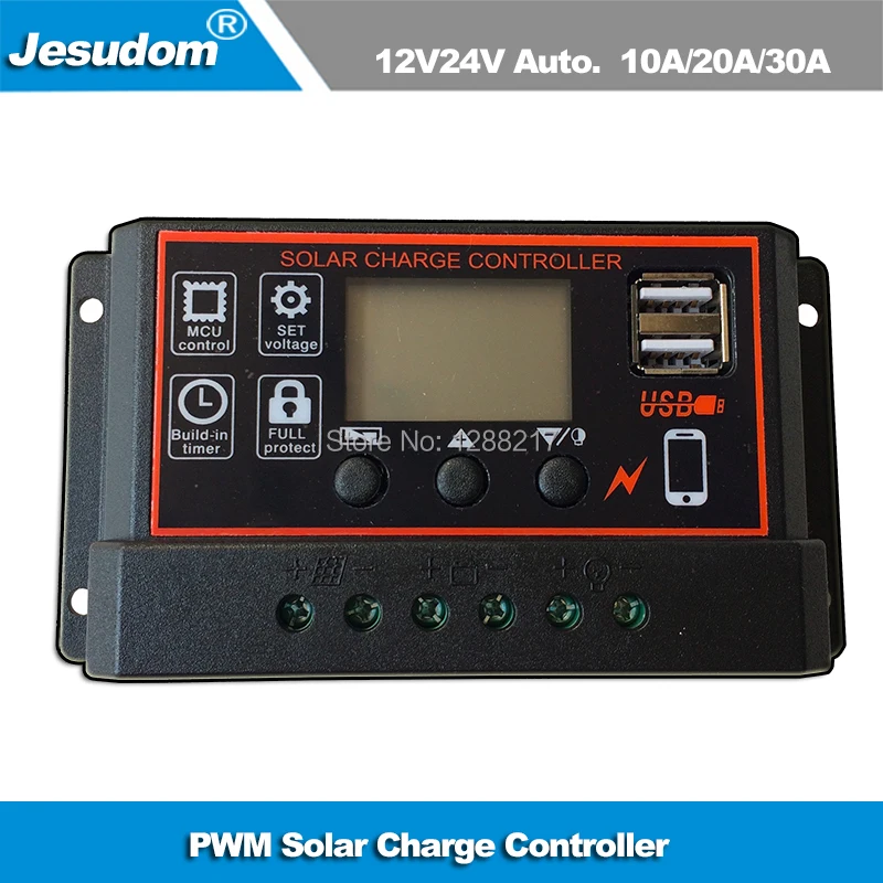 12 В 24 в авто 10A 20A 30A 40A 50A 60A ШИМ Солнечный контроллер заряда солнечные регуляторы PV с ЖК-дисплеем и 5 в USB