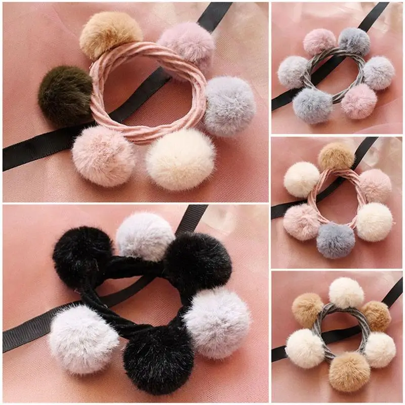 Sweet Girls Hair Accessories Colorful Pompon Elastic Hair Bands Rings Cute Creative Faux Fur Ball Hair Lovely Hair Accessories