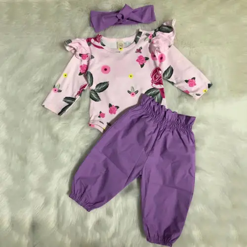  USA Newborn Baby Girl Flower Romper Tops Pants Leggings Headband Outfits Clothes