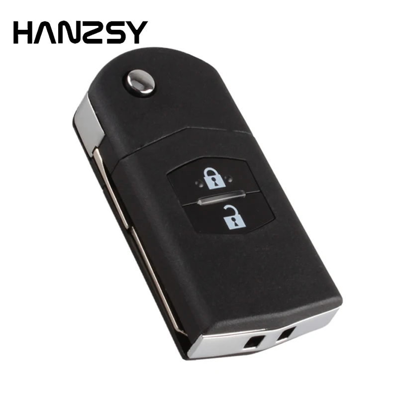 

HANZSY 2 Buttons Folding Flip Auto Remote Key Shell for Mazda 3 5 6 Replacement Car Key Fob Uncut Blade