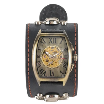 

Gothic Men's Watches Retro Bronze Skeleton Skull Men's Mechanical Watch Leather Dress Watch For Men Clock Top Brand Luxury reloj
