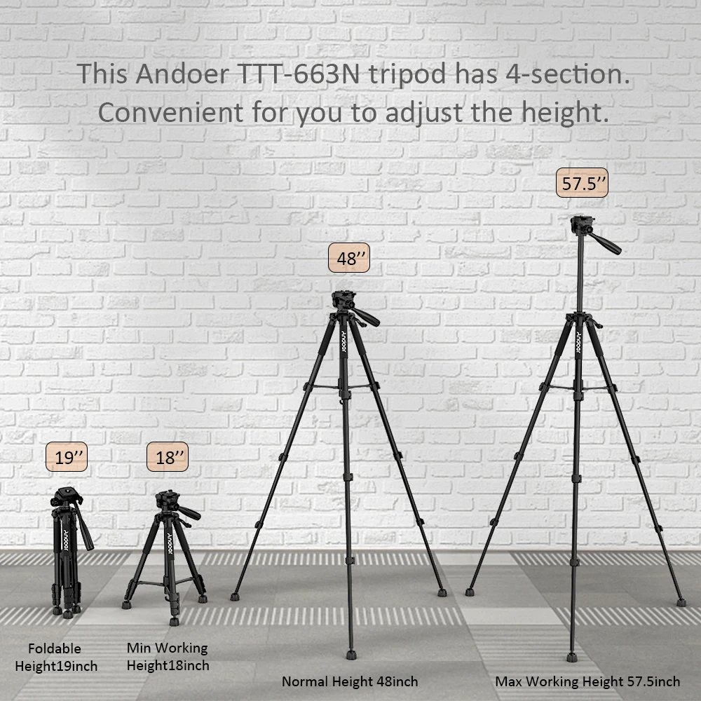 Andoer TTT-663N 57,5 дюймов дорожный Штатив для фотосъемки камера штатив видео Поддержка DSLR видеокамера с сумкой для переноски телефона зажим