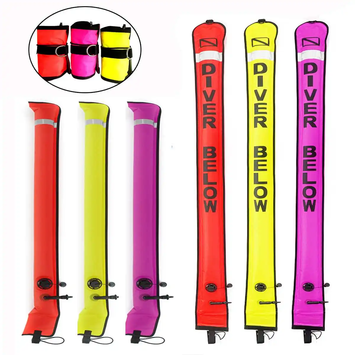 

DIVING SMB 1m 1.2m 1.8m Colorful Visibility Safety Inflatable Scuba Diving SMB Surface Signal Marker Buoy Accessory