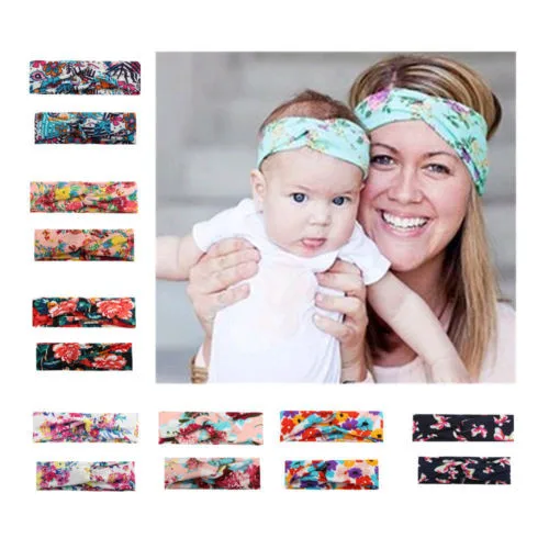 

2 PCS Mom and Baby Toddler Bow Headband Turban Knot Rabbit Bow Cloth Hair Band Accessories Floral Headband Gifts Accessories