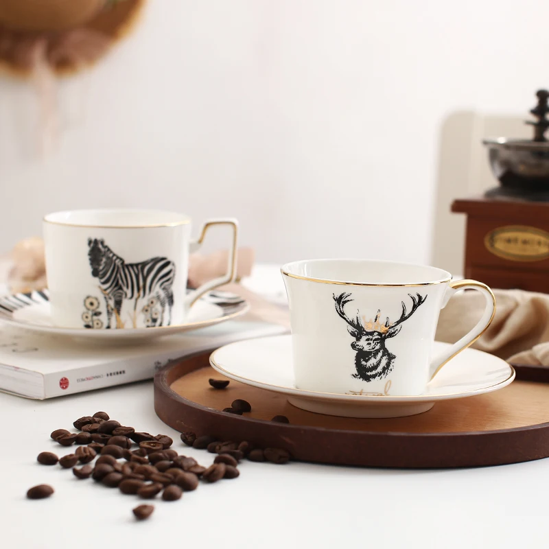 

Northern Europe Luxurious Coffee Cup And Saucer Set Outline In Gold Milu Deer Zebra Espresso Latte Tea Cafe Cups Taza Tasse Copo