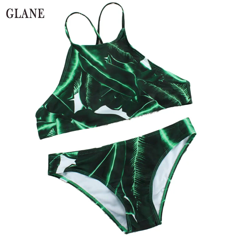 2018 Горячие Цветочные сексуальные женские купальники с принтом зеленых листьев