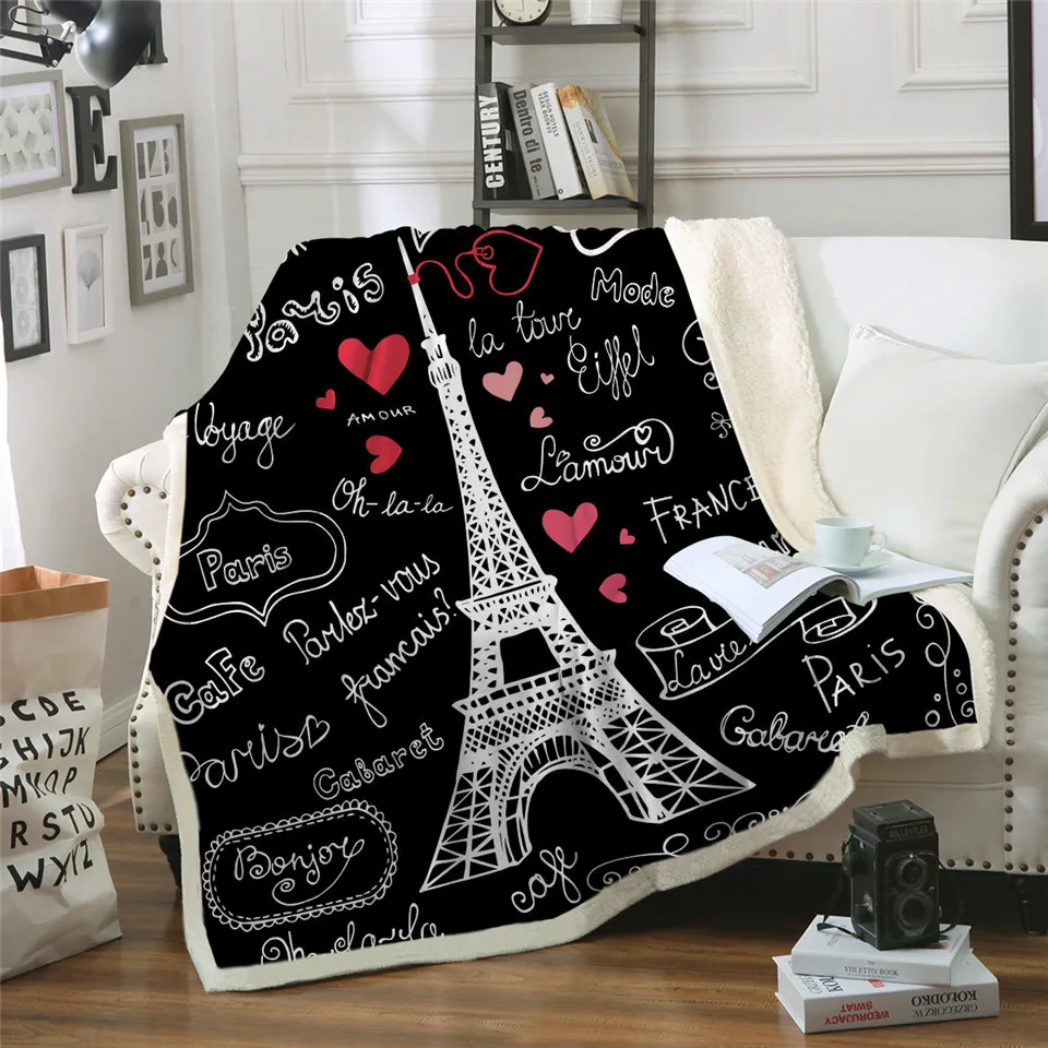 3D Парижская башня пледы одеяло на кровать романтические буквы шерпа Флисовое одеяло сердце плюшевый диван плед 1 шт