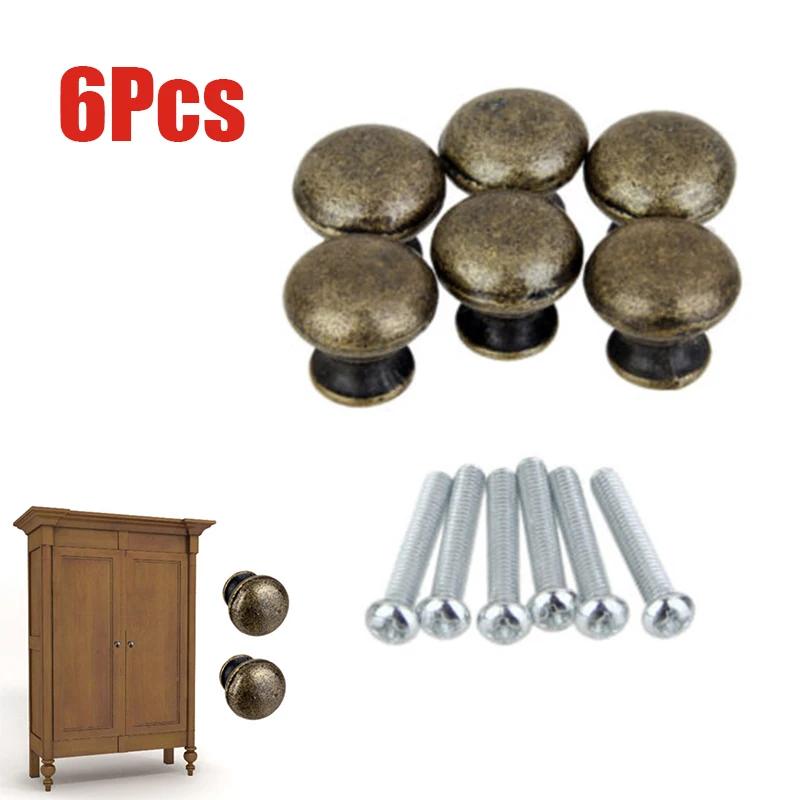 

Vintage Cabinet Door Handles Antique Bronze Door Drawer Cabinet Pull Handle Round Knob 6pcs