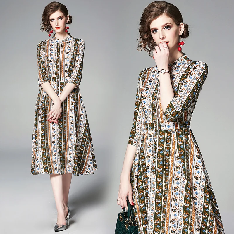 

QUALITY 2019 Summer Newest Runway Designer Dress Women's Floral Printed party strip Dress