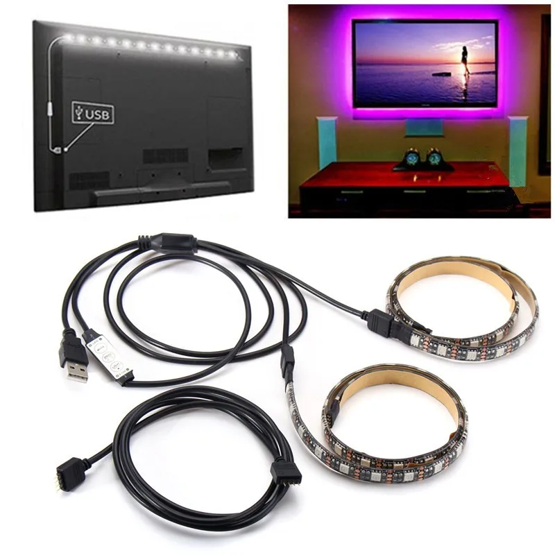 

CLAITE 2PCS USB 50cm 5V 5050 Waterproof RGB LED Strip Light Bar TV Background Desktop PC Screen Party Lighting Kit