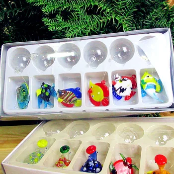 

6pcs Factory custom Colorful different shapes handmade lampwork murano floating glass bubble fish statue fish tank decoration