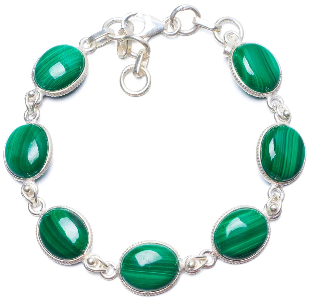 

Natural Malachite Handmade Unique 925 Sterling Silver Bracelet 7 1/4-8" Y0806