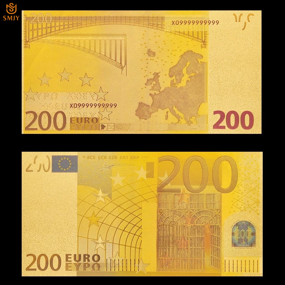 Лучшая цена за цветные европейские золотые банкноты Новые 200 евро деньги в 24 к 99.9% золото для коллекции с COA рамка подарок