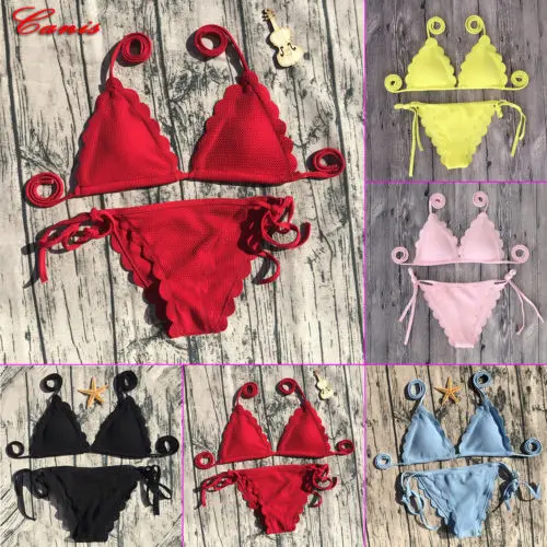 

Women Solid Bikini Set Swimwear Swimming Suit Push Up Bra 2 Piece Swimsuit Bathing Suit