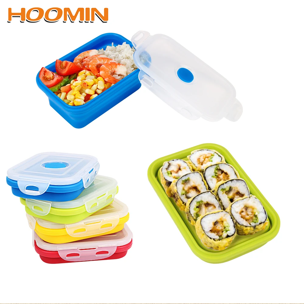HOOMIN силиконовый Ланч бокс 350/500 мл Складной пищевой контейнер Bento коробки