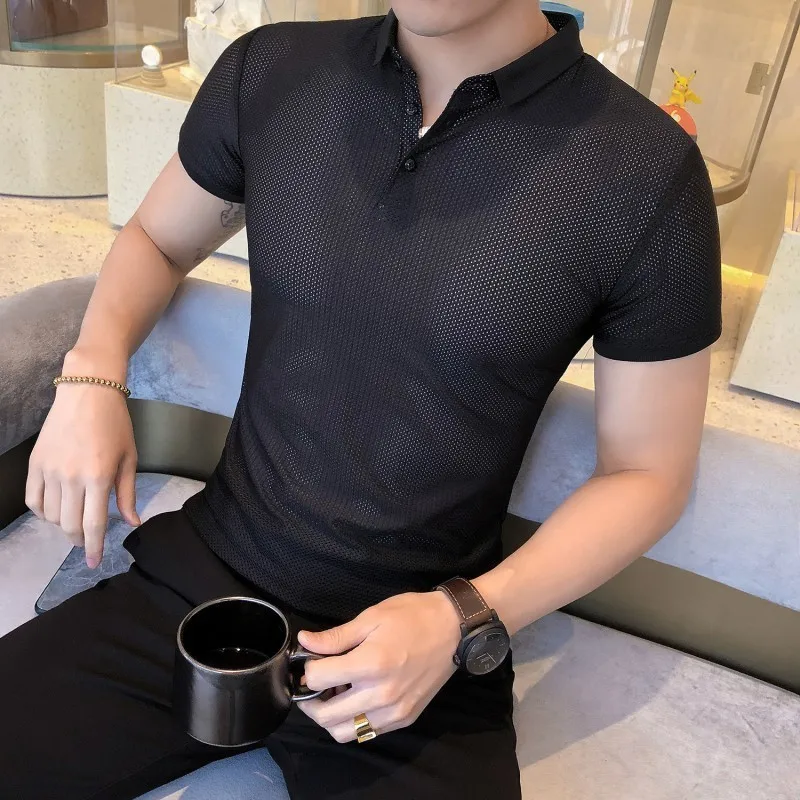 

2019 Man Polo Shirts Solid Color Short Sleeve Slim Breathable Polos Para Hombre Mens Polos Shirts Male Tops XXXL Polo Homme
