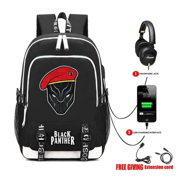 

USB Charge Headphone Jack Boy Backpack Students bookbag Teenagers travel laptop bag Black Panther Backpacks 25 style