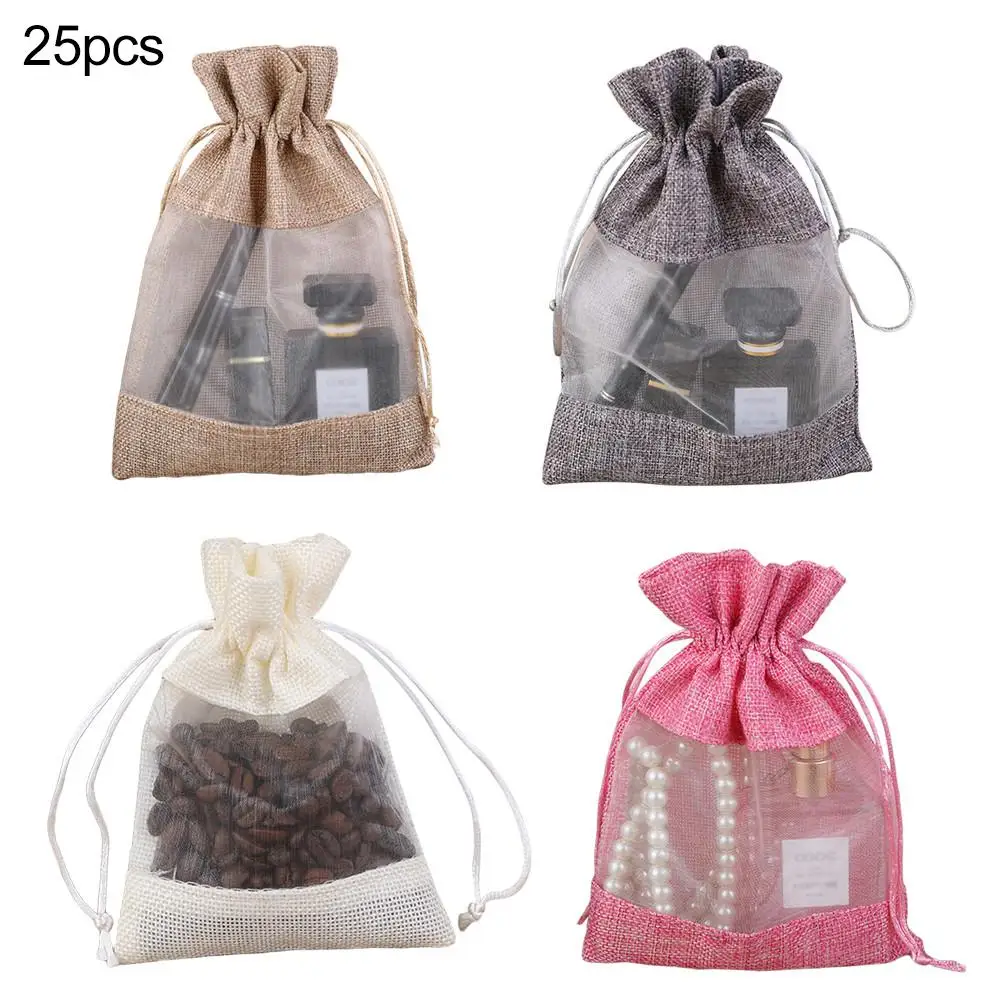 

Wedding Candy Draw Pocket Imitation Linen Open Skylight Beam Pocket Bracelet Ring Jewelry Organizer Storage Bag