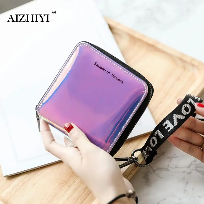 

AIZHIYI Laser Holographic Wallet Women Wallets Lady Short Purse Portfel Card Holder Women's Small Wallet Coin Purse Carteras