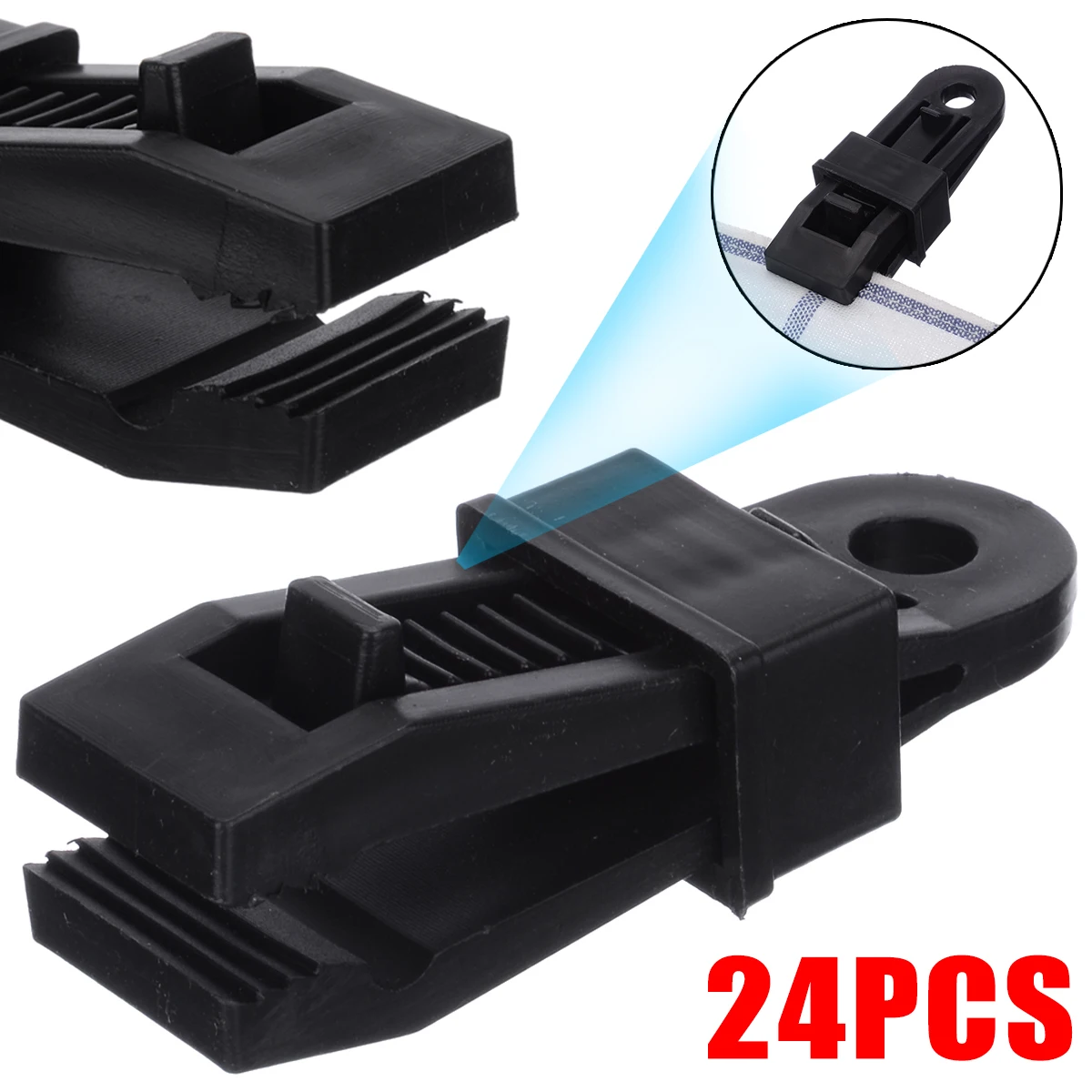 

High Quality Plastic Reusable Awning Tarp Tent Clips 24Pcs/set Heavy Duty Clamp Camping Survival Tool Black
