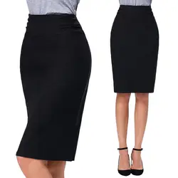 Дамы Высокая талия юбка-карандаш Fit прямое длины до колена стрейч юбки в деловом стиле