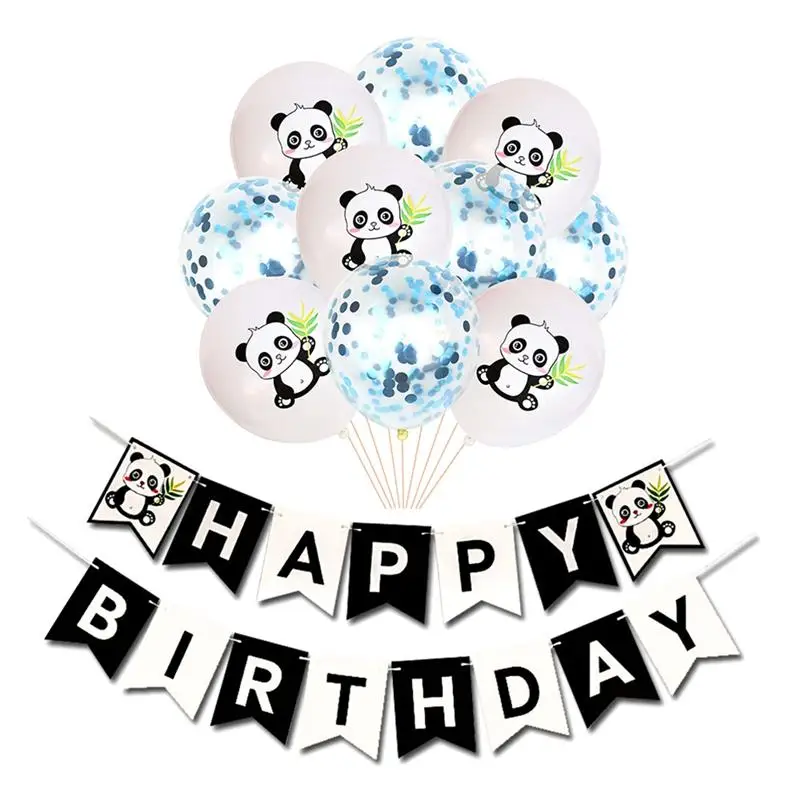 

11pcs Cute Panda Pattern Balloons Banner Birthday Party Confetti Latex Balloons Set Panda Banner For Holiday Party