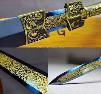 

Metal Handle Chinese Tradition Han Dynasty Style KungFu Sword Jian Full Tang High Carbon Steel Blue Blade/Free Silk Sword Bag