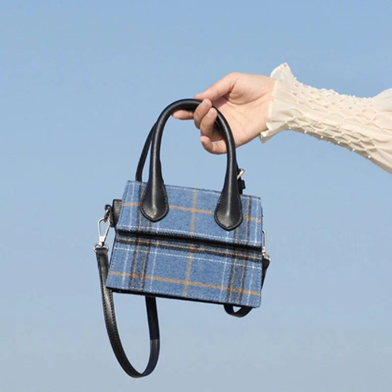 

[Super Seabob] 2019 Spring Summer Woman Stylish Blue Color Plaid Pattern Detachable Single Strap Messenger Bag All Match LI671
