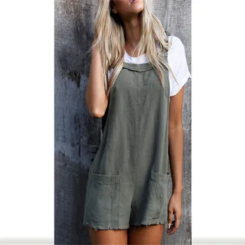 

Rompers Women Jumpsuit Long Elegant Pocket Sleeveless Adjusted Strap High Waist Cotton Fashion Loose Solid Paysuits Summer 2019