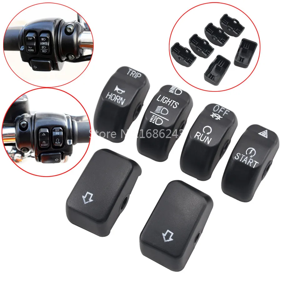 

6 Pcs ABS Black Hand Control Switch Housing Button Cover Cap Fits for Harley Fatboy Dyna Forty Eight Softail Sportster 1200 883