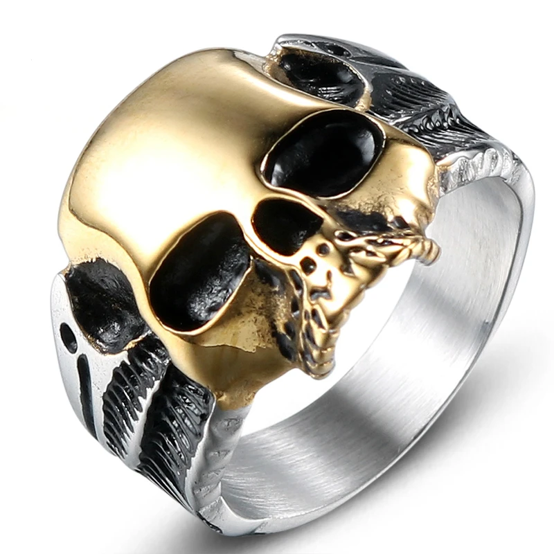 

jingyang New Stainless Steel Skull Gold Rings Simple High Quality Biker Jewelry Accessories Gifts For Men