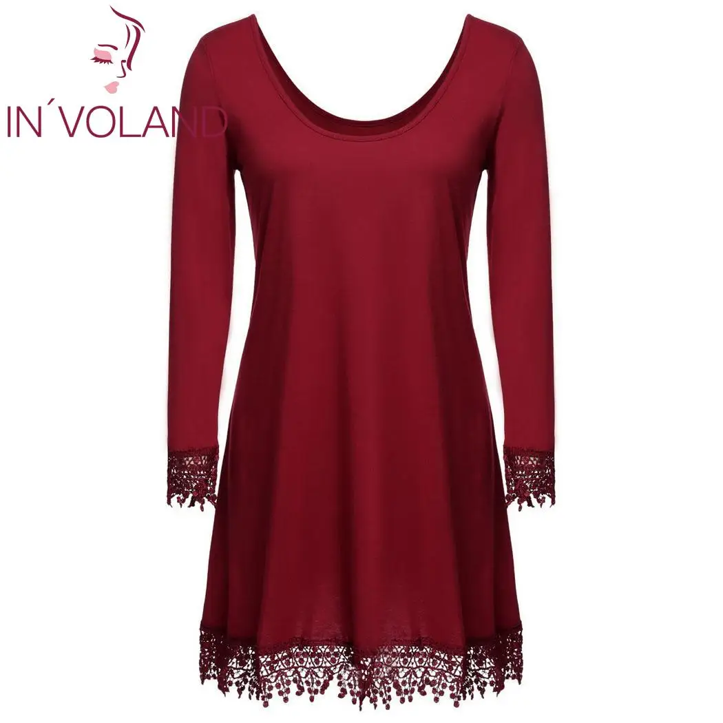 

Brand Women Dress Autumn Winter black white red o neck Long Sleeve A Line Lace Patchwork female bodycon mini Dress Vestidos