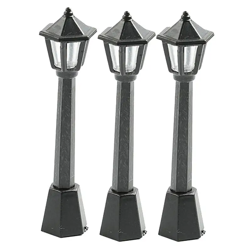 

3PC Landscape Figurines Street Lamp Street Lights Natural Resin Ornaments Simulation Lights Creative Decorative for Home Garden