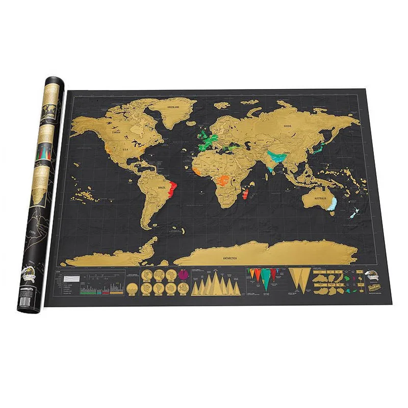 

42*30CM Retro World Maps with Tube Creative Scratch Maps For Kids Gift DIY Decoration School Office Supplies Korean Stationery