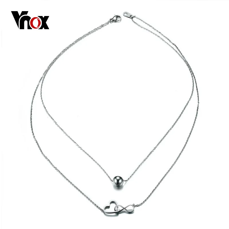 

Vnox Double Layer Interlocked Heart Infinity Choker Necklace for Women Silver Color Bead Stainless Steel Jewelry Party Bijoux
